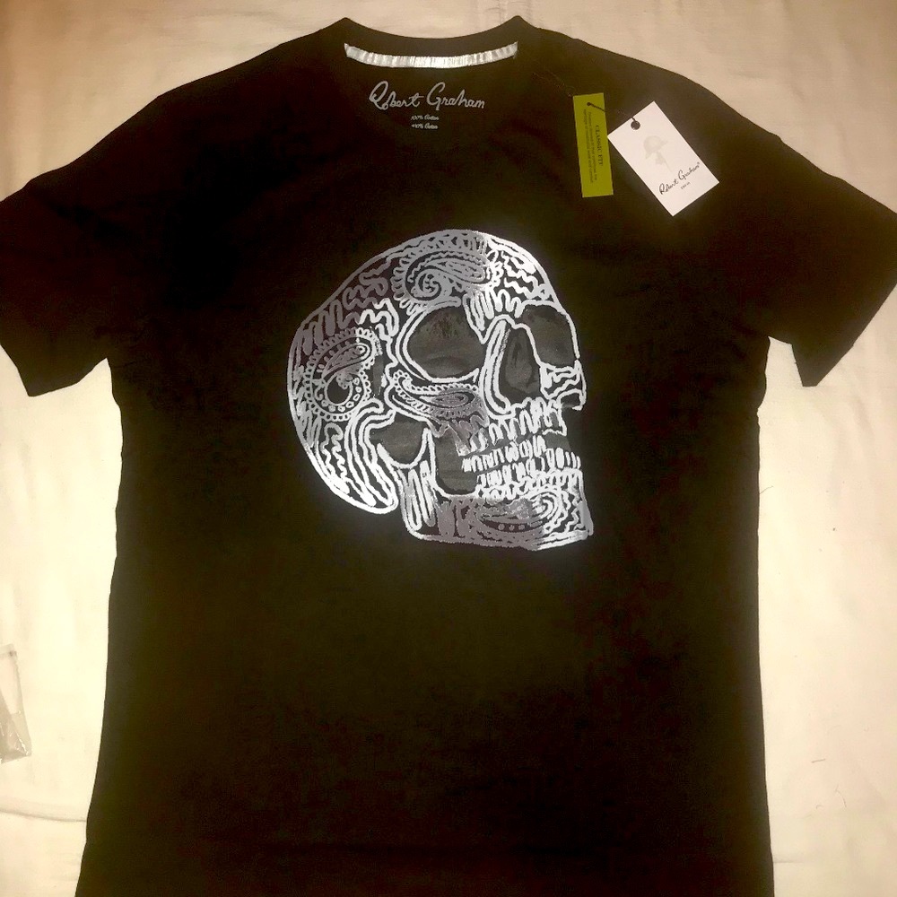 ROBERT GRAHAM Black Maze Skull Graphic Tee